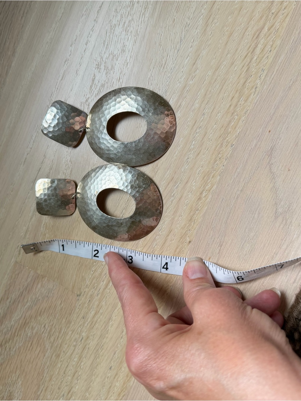 Hammered silver Tone Open Circle Drop Earrings